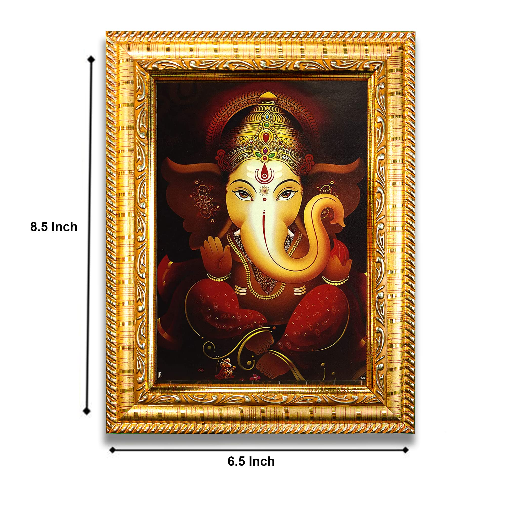 Hawai Lord Ganesh Designer Wall Hanging Engineered Wood Photo Frame for Worship Use 8.5x7inch SFDI277GLDFRM